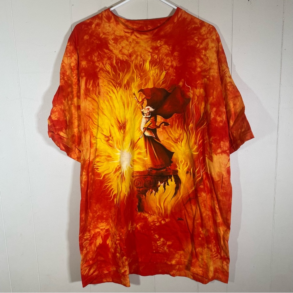 Vintage Y2K 2000 Mountain Wizard Tye Dye Art Graphic T-Shirt size